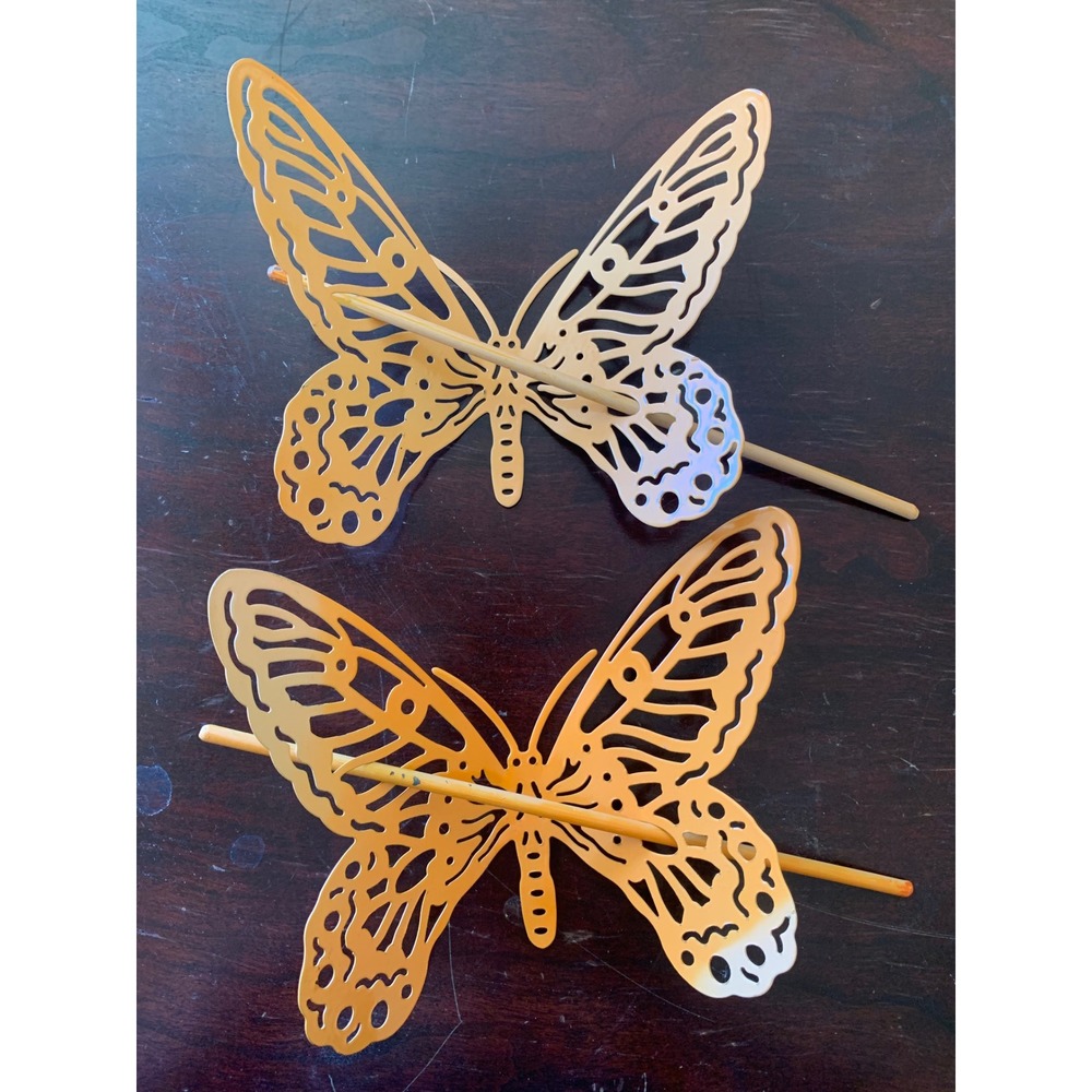 Butterfly Metal Curtain Tie Backs Set of 2 Orange Large Boho Decor